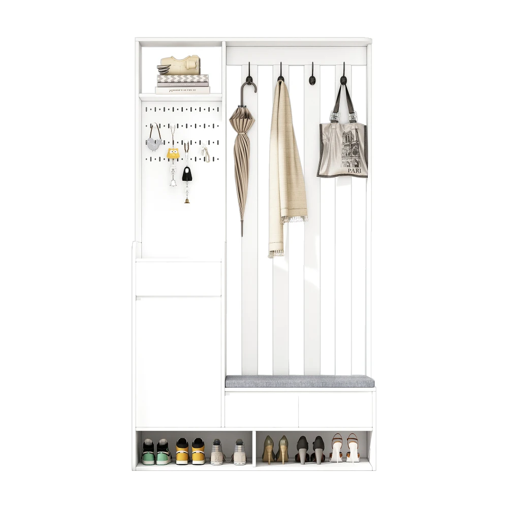PINGGO Flur-Garderobe mit weicher Polsterung, langer Aufbewahrungsbank, multifunktionaler Schuhschrank für den Eingangsbereich, modernes Design, Plug-in-Schreibtisch – Detail 15