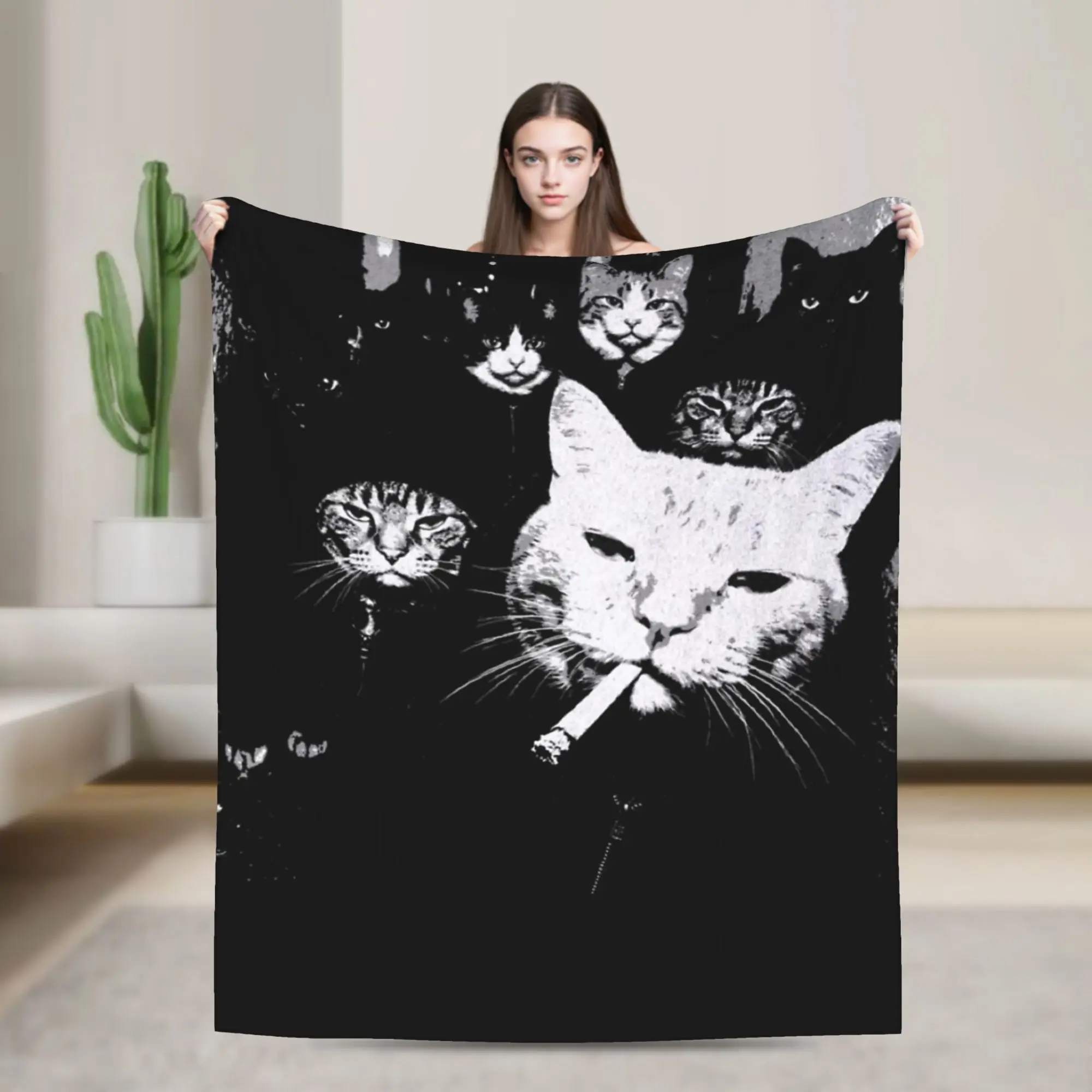 Funny Gangster Cat Thug Life Meme Blanket Velvet Textile Decor  Multi-function Soft Throw Blanket for Bed Outdoor Bedding Throws
