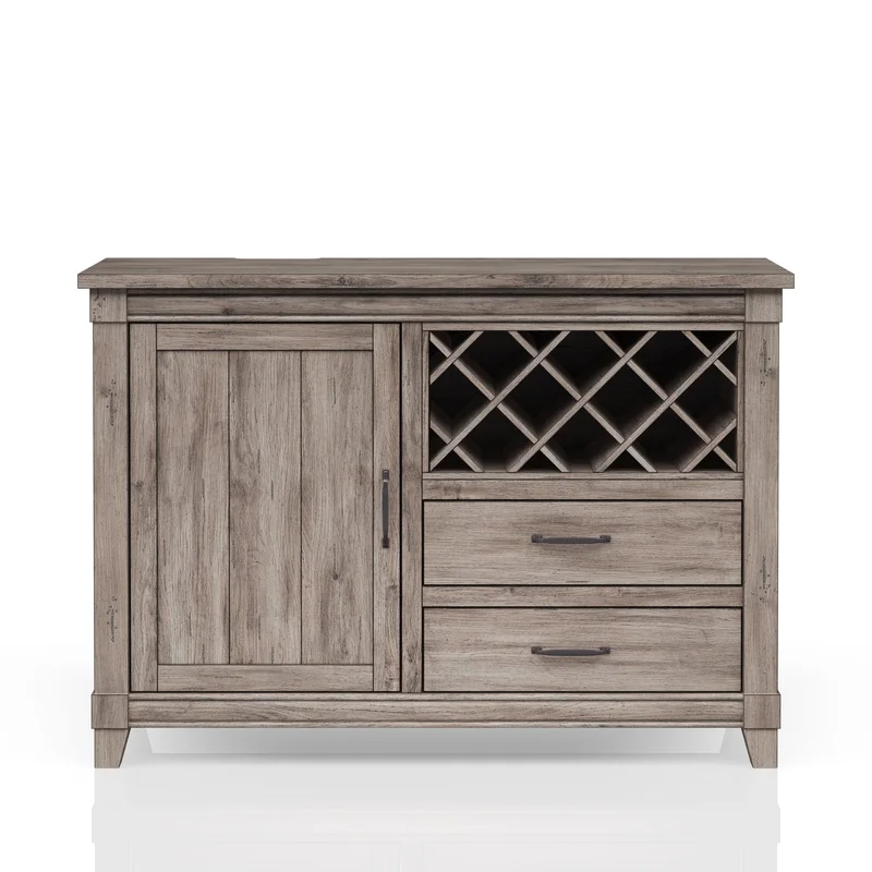 

Rustic Gray Dining Server with Wine Cabinet and Drawer Storage