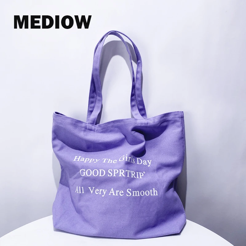 

MEDIOW Korean Large Capacity Tote Bags For Women Luxury Designer Handbag Purses 2024 New In Canvas Printed Letter Cloth Shoulder