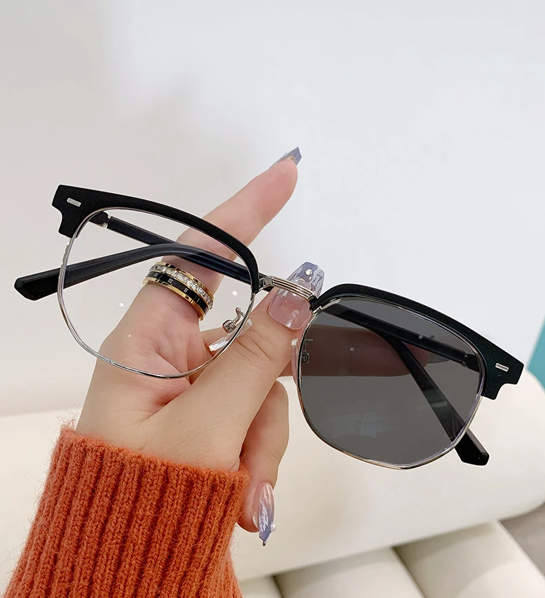 Photochrome Anti-Blue Ray-Brille, Anti-Strahlungs-Computerbrille für Damen und Herren, Halbrahmen-Sonnenbrille – Detail 2
