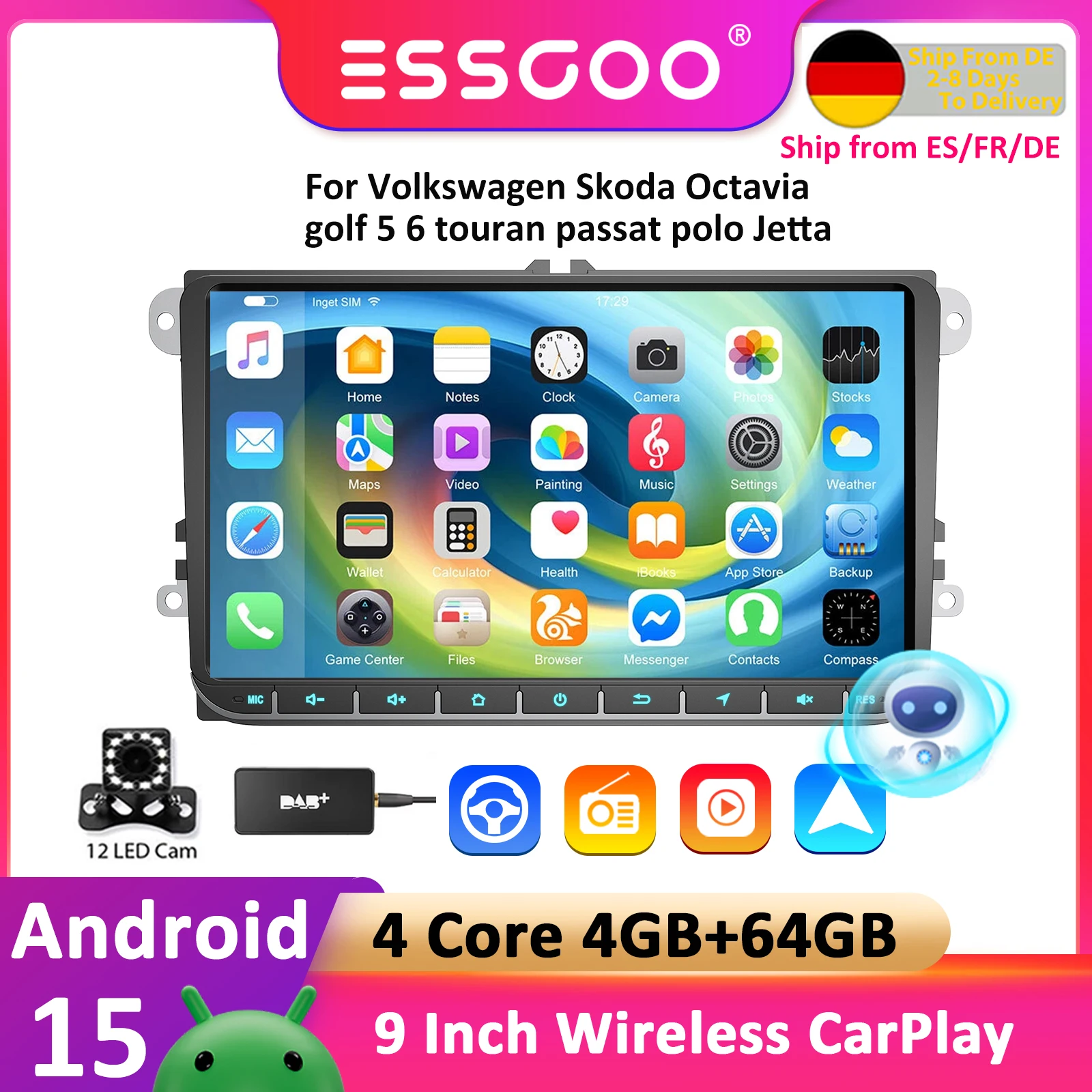 Android 15 CarPlay Autoradio 9 Zoll für Volkswagen VW Golf Passat JETTA Skoda SEAT Auto Intelligentes System 2din GPS Autoradio ﻿