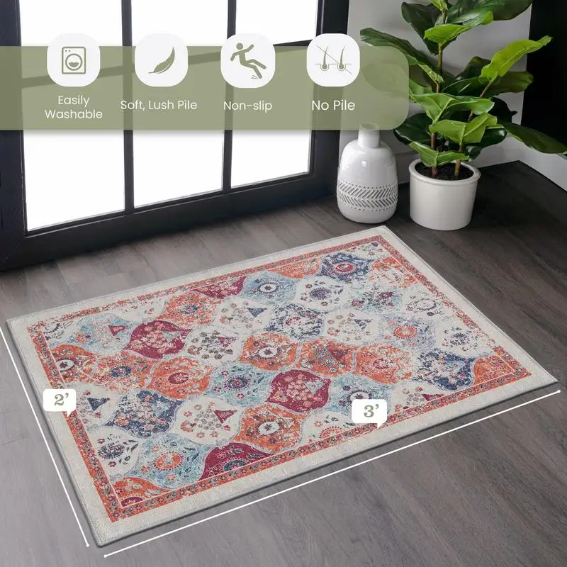 

Washable Low-Pile Area Rug, Non-Slip & Non-Shedding, Foldable, Kid & Pet Friendly, Perfect for Living Room, Bedroom, Kitchen &