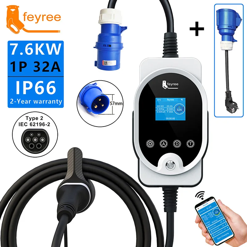 

feyree EV Charger Portable Type2 7KW 32A 1P Fast Charging APP Wi-Fi Control by Setting Current & Charging Time for Electric Car