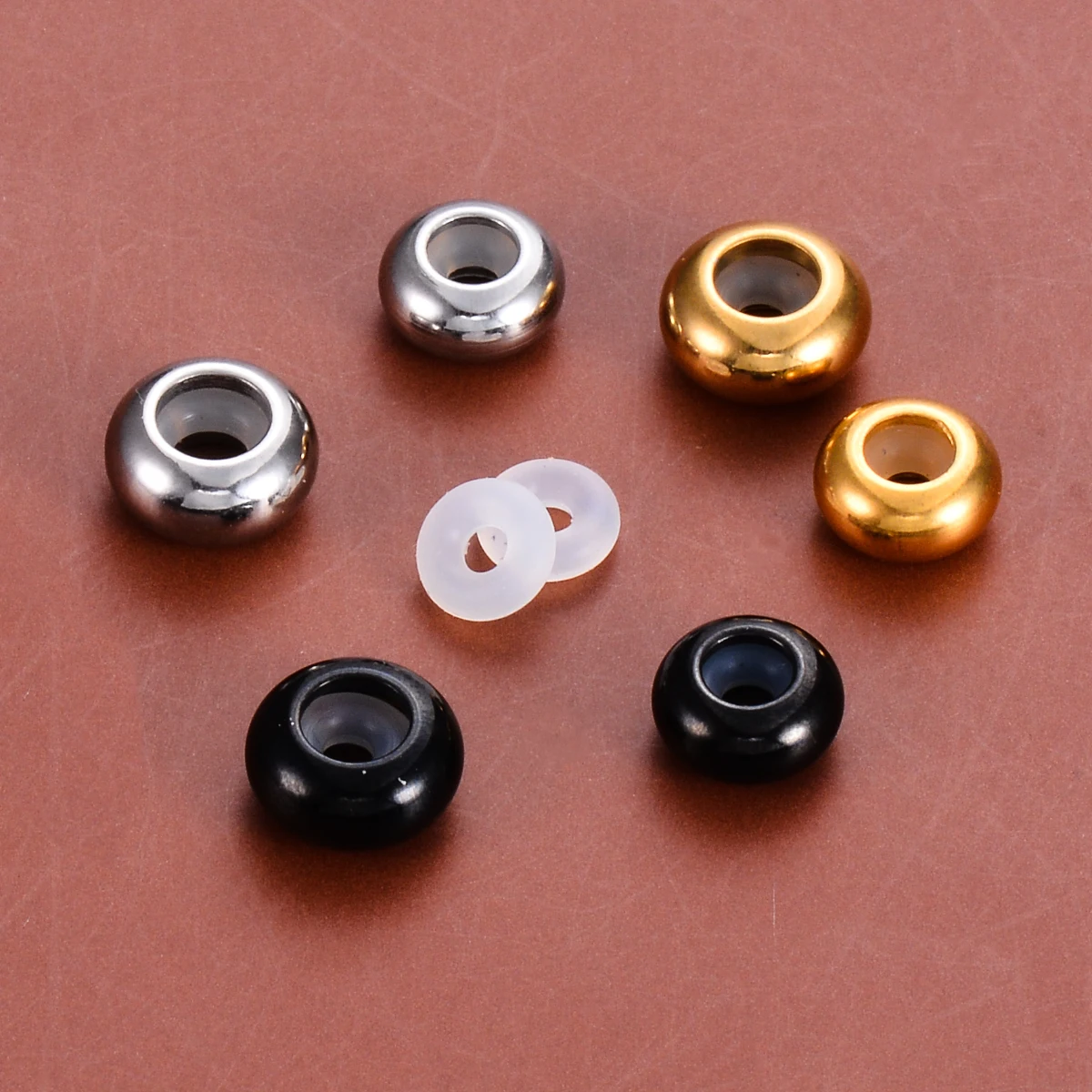 10 Stück/Set Edelstahl-Stopper-Clip-Perlen-Anhänger mit Gummi-Innenseite, geeignet für DIY-Charm-Armbänder und -Halsketten zur Schmuckherstellung. – Detail 7