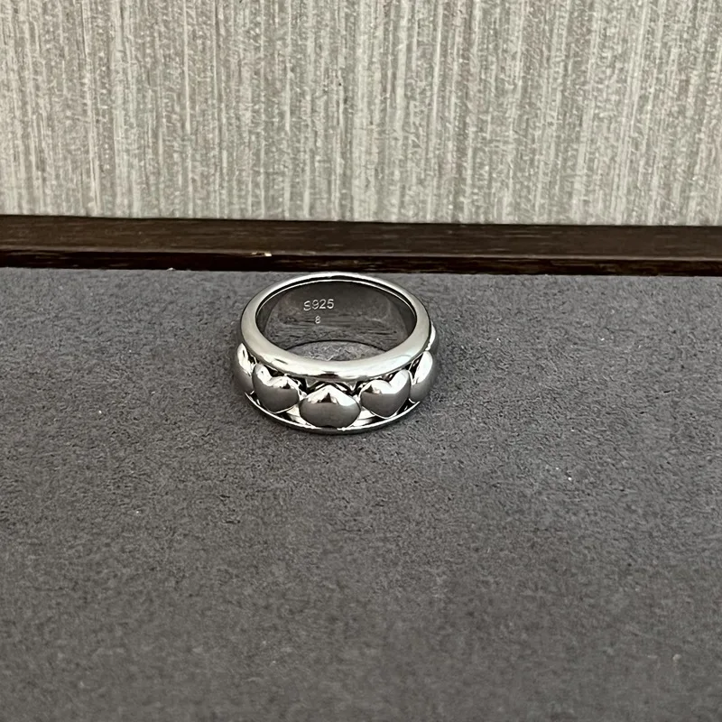 Anillo giratorio de plata de ley 925 con diseño antiguo de lujo ligero avanzado, buena suerte, amor, forma de corazón, para mujer con moda