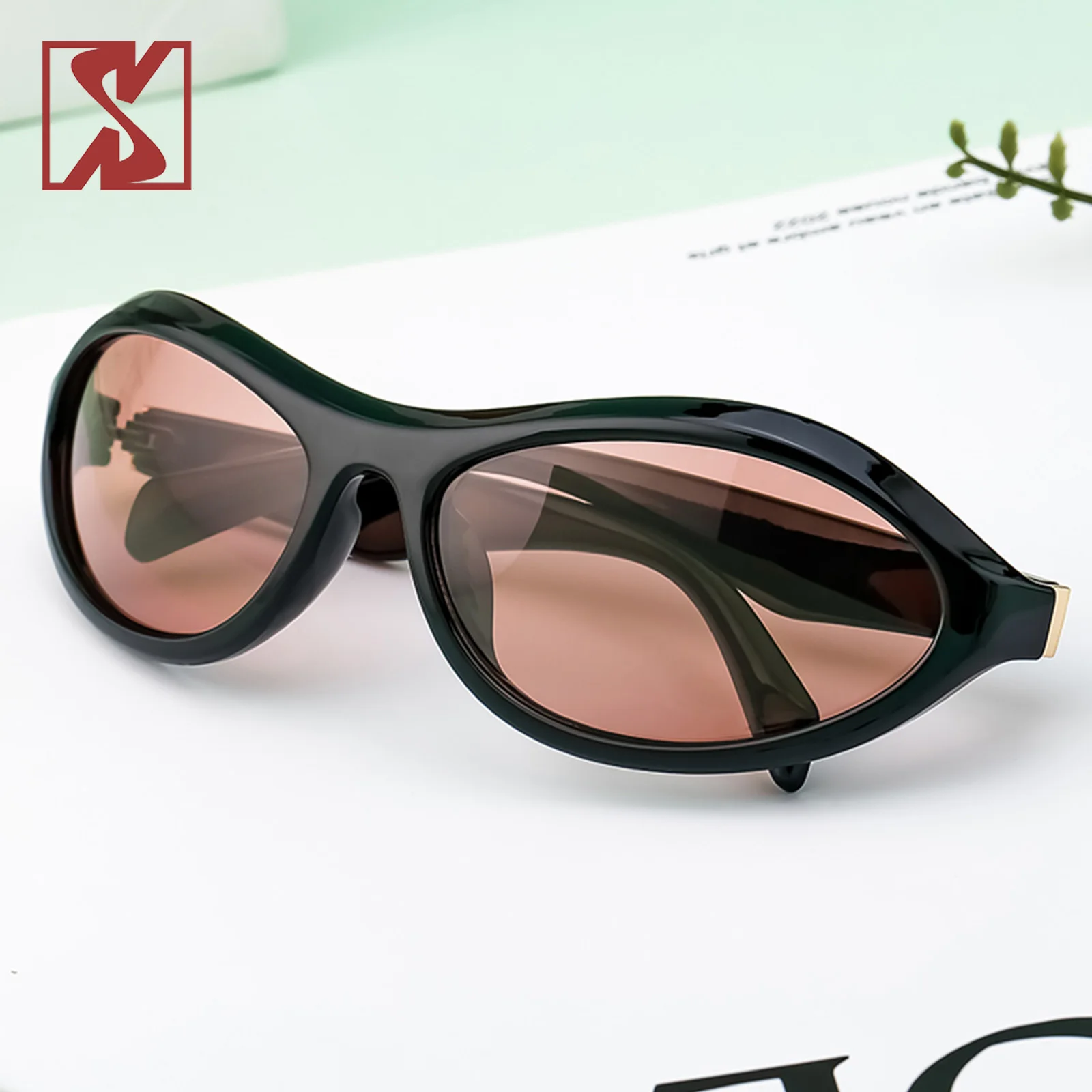 Retro Oval Cat-Eye Sunglasses Men Women Y2K Small Face Curved Frame Fashion Ring Wraparound