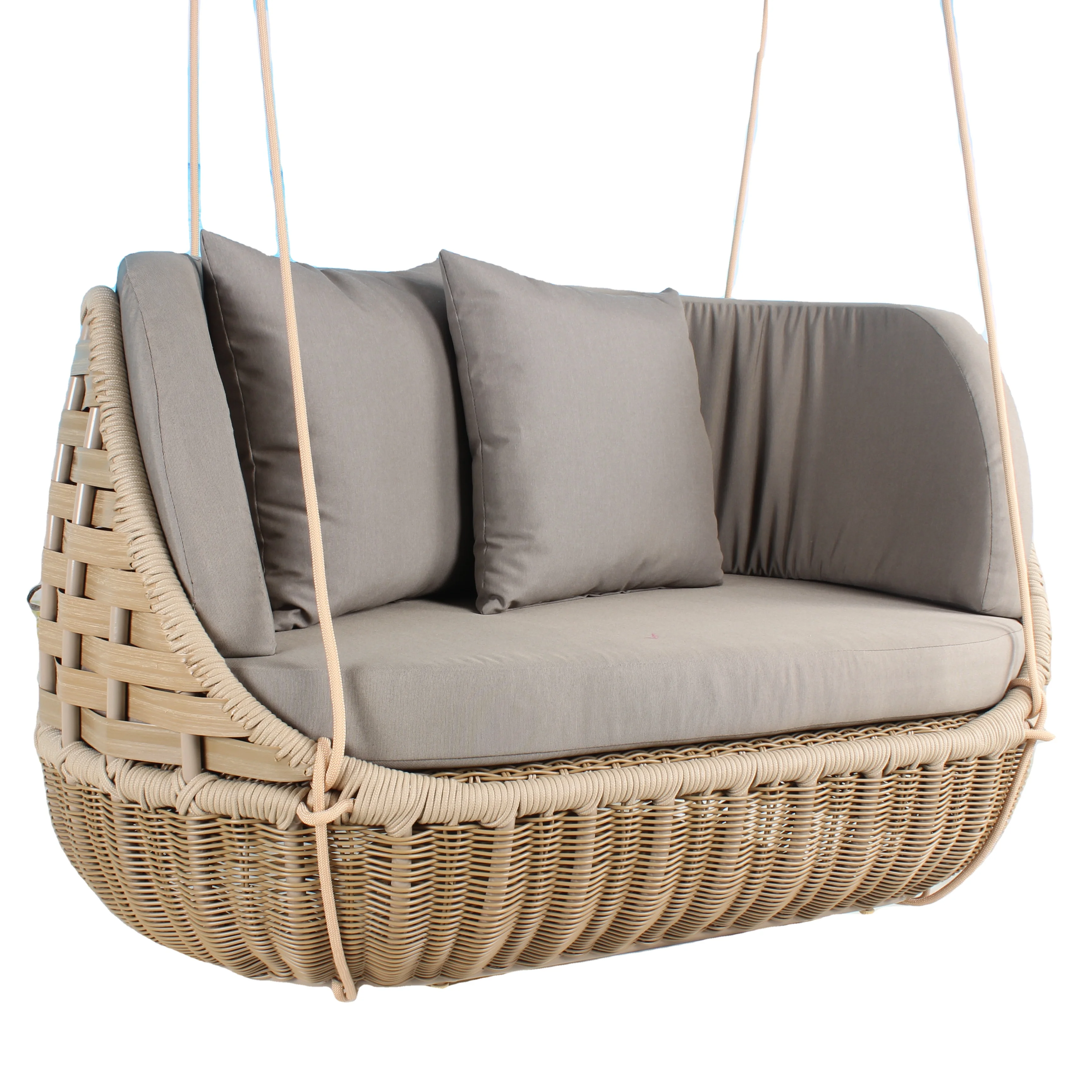 

Rattan Wicker Double Seat Hanging Swing Chair Outdoor Furniture Color Material Origin General Place Model