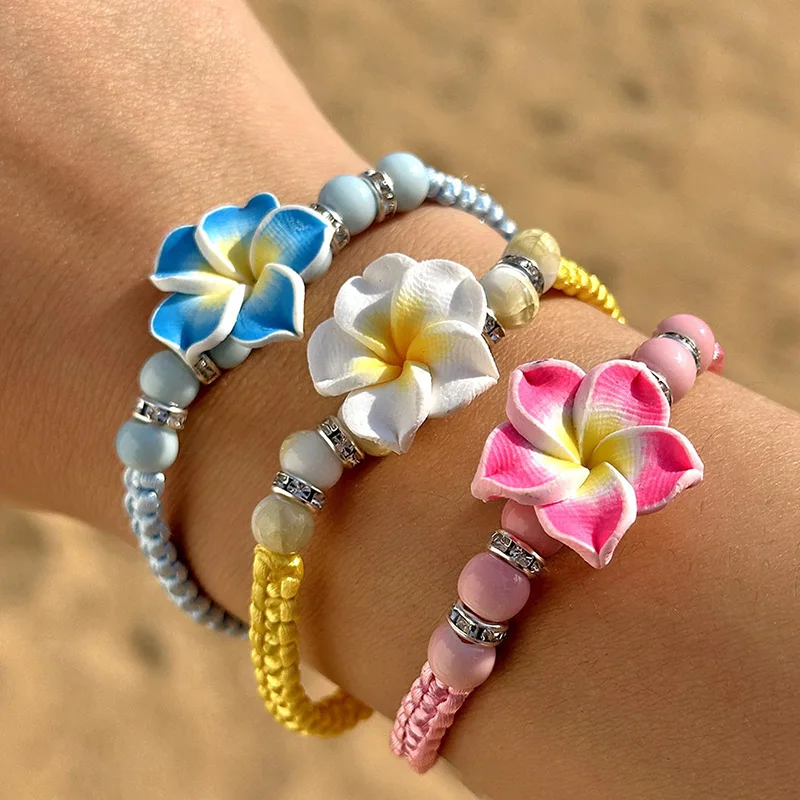 Hawaiian Bracelets for Women Bohemian Woven Tropical Flower Bracelets Handmade Braid  Summer Beach Girls Jewelry Accessories