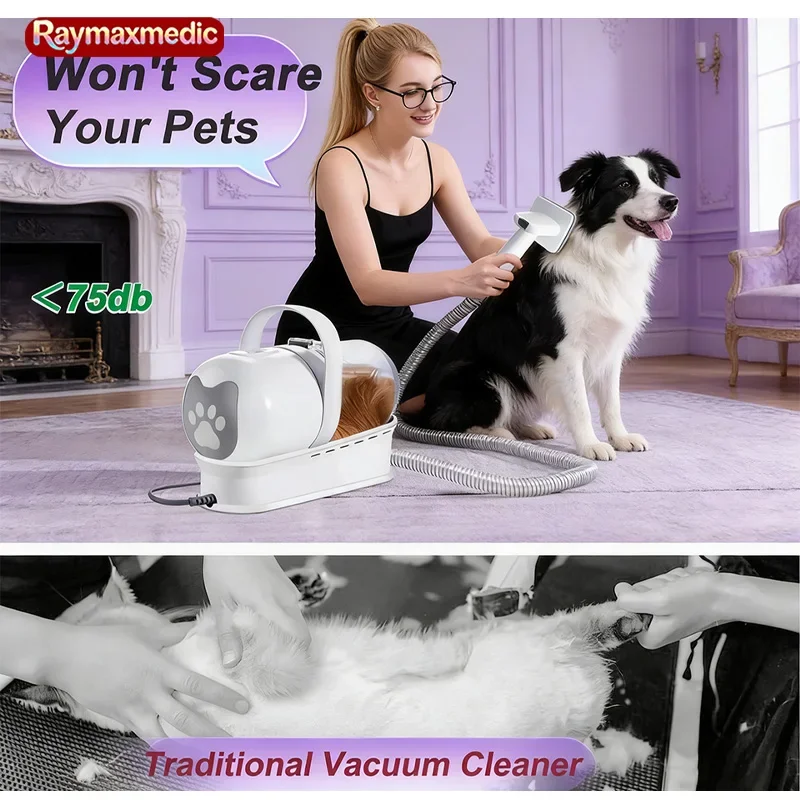 Raymax 7 in 1 Multifunctional Pet Grooming Vacuum Kit ABS Electric Dog Cat Hair Clipper Pet Hair Remover Comb Shedding Pet Beaut