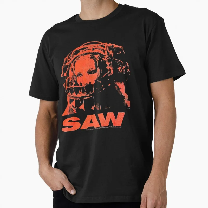 

Saw Movie Bear Trap Horror Vintage Movies Scary Halloween gift T shirt for man Large size Tops 100% cotton clothes