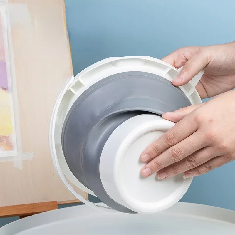 

Контейнер для мытья ручек с круглой ручкой для рисования, рисования, искусства - 2,7 л, серый, складной, детский держатель для ручек для кистей, чашки для краски