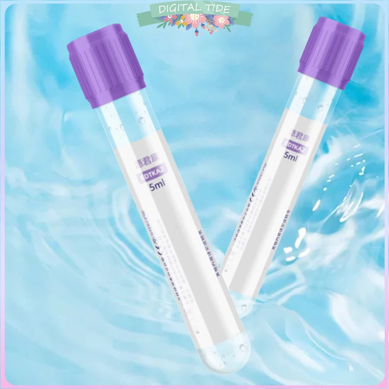 Disposable Vacuum Blood Collection Purple Tube Negative Pressure Blood Routine Anticoagulant Tube 2ml 5ml 10ml PET Tube 100PCS