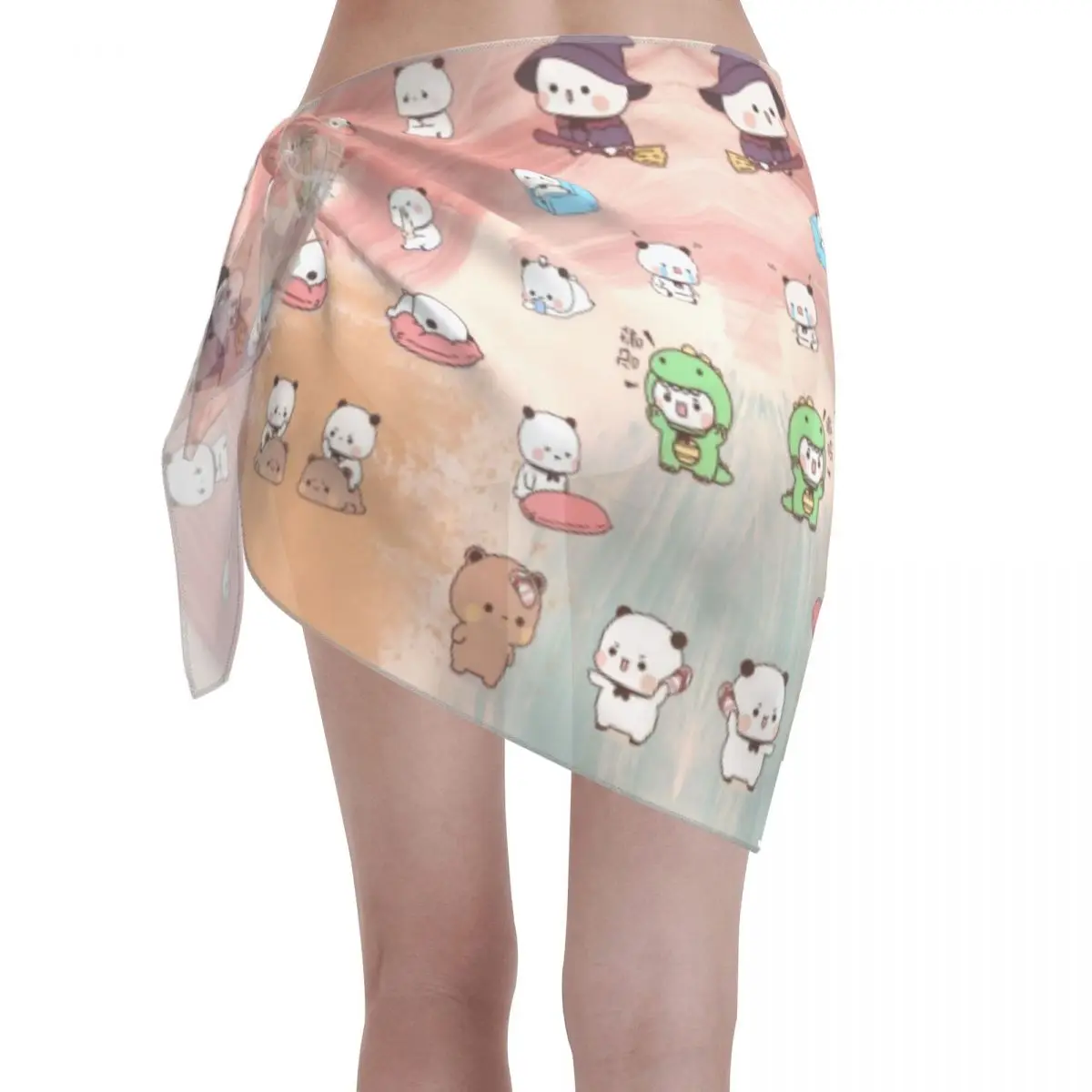 Personalizado bubu e dudu praia bikini envoltório transparente biquíni vestido de praia saia curta lenço de chiffon cobrir para mulher