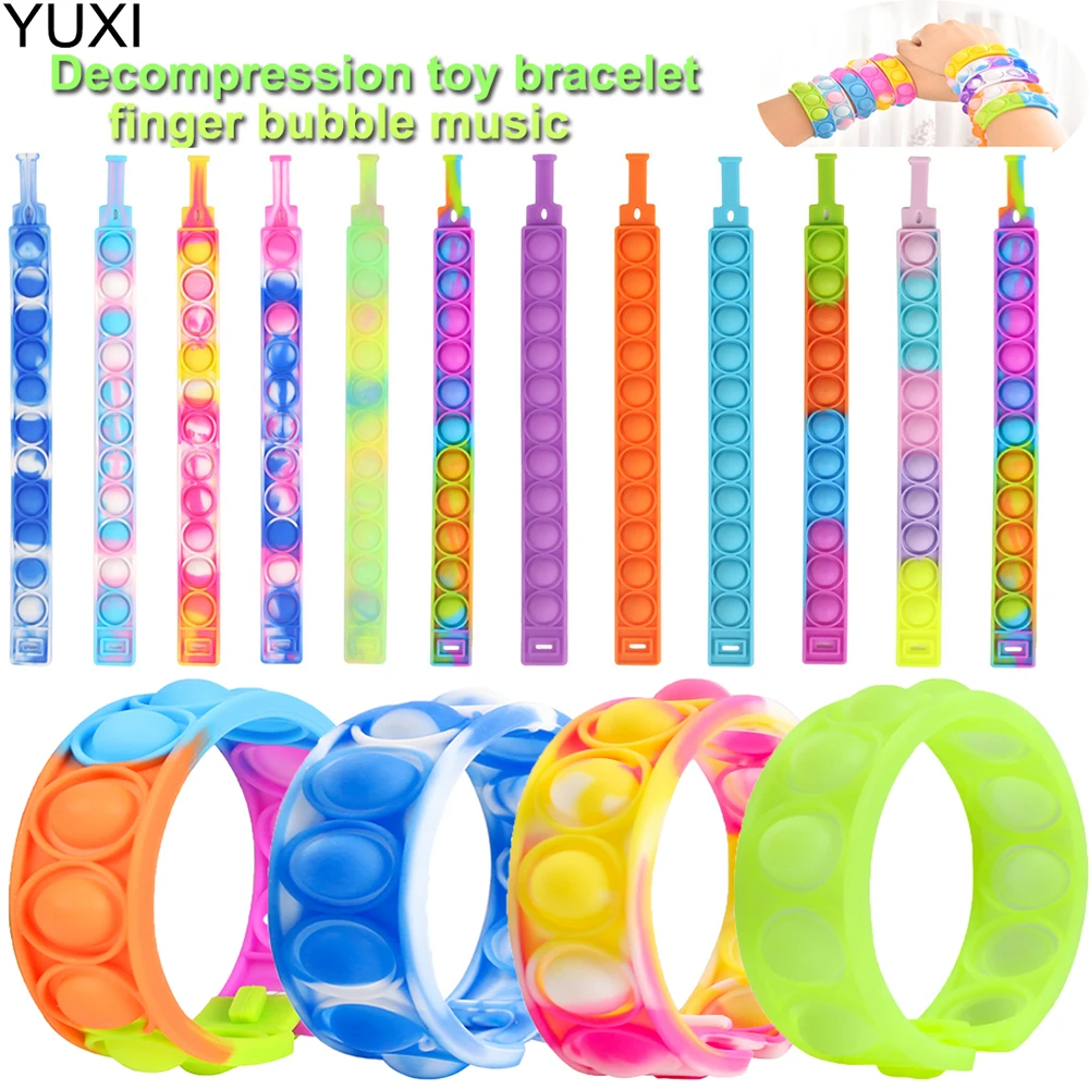 YUXI 1pcs Pops Bubble Simple Dimple Toy Its Fidget Anti Stress Relief Silicone Bracelet Anxiety Sensory For Autism Children