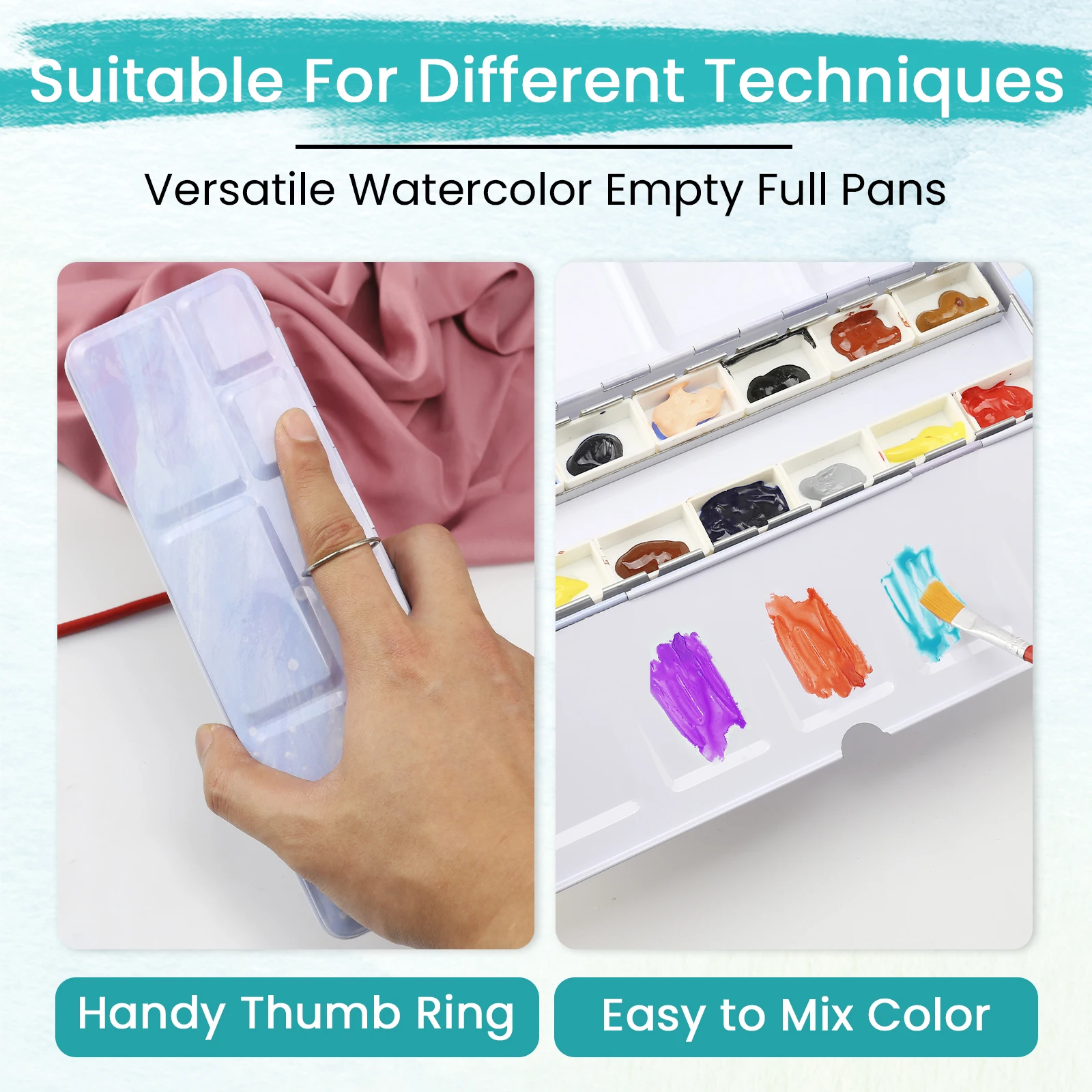 Watercolor Palette Empty w/Removable Paint Tray & 14PCS Empty Watercolor Full Pans - Sturdy Empty Watercolor Palette Tin