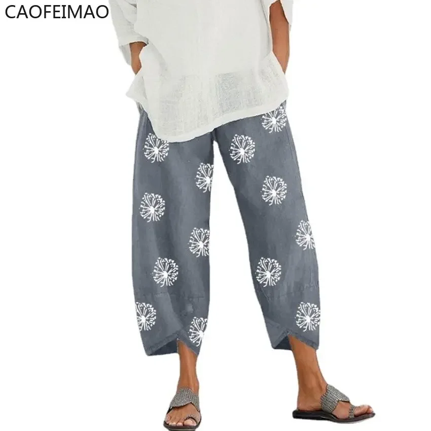 Cotton Linen Harem Pants Women Vintage Elastic Waist Wide Leg Trousers Female Casual Harajuku Pockets Loose Yoga Pants Pantalon
