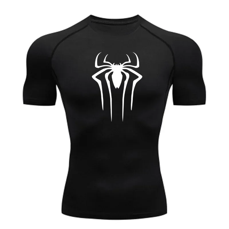 Nueva camiseta ajustada con estampado de araña para hombre, camiseta deportiva para gimnasio y correr, camiseta de manga corta de secado rápido para hombre