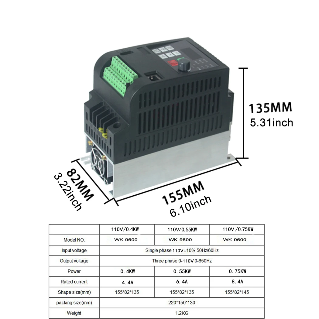 Variable Frequency Drive Motor Speed Controller 1p 110V Input/Output 0.4KW-2.2KW Frequency Converter Inverter for Motor Control