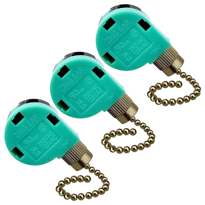 3 Pack Ceiling Fan Switch 3 Speed 4 Wire ZE-268S6 Fan Pull Chain Switch Replacement Speed Control Switch