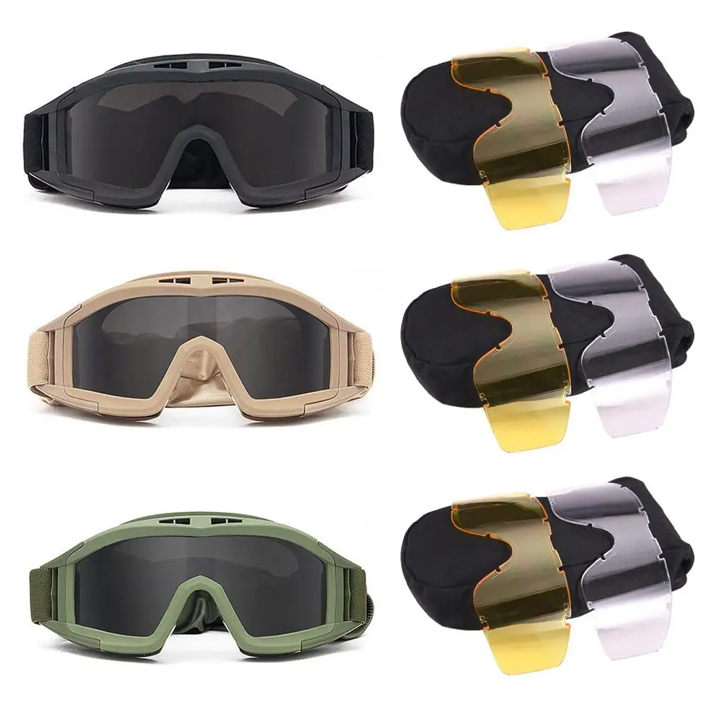 

Tactical Goggles 3 Lens Windproof Dustproof Shooting Glasses Motocross Motorcycle Mountaineering Glasses Safe Protection Glasses