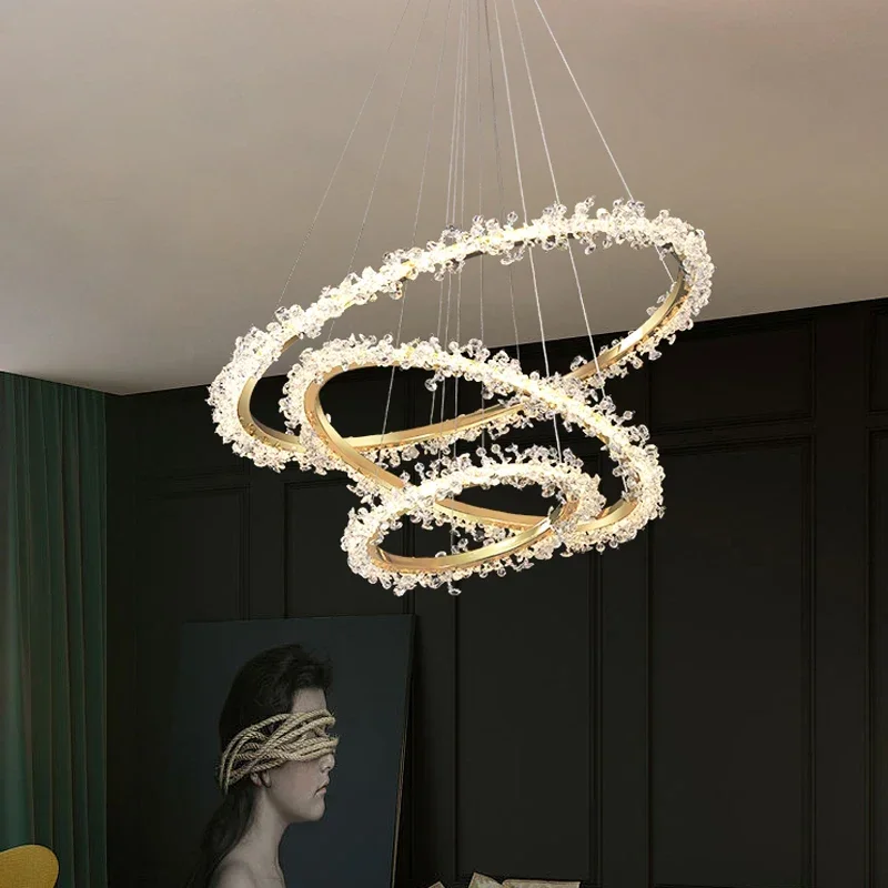 Nordic Luxury Shop Bedroom Living Room Crystal Pendant Lighs  Interior Decoration Ring Luster Lighting Modern Ceiling Chandelier