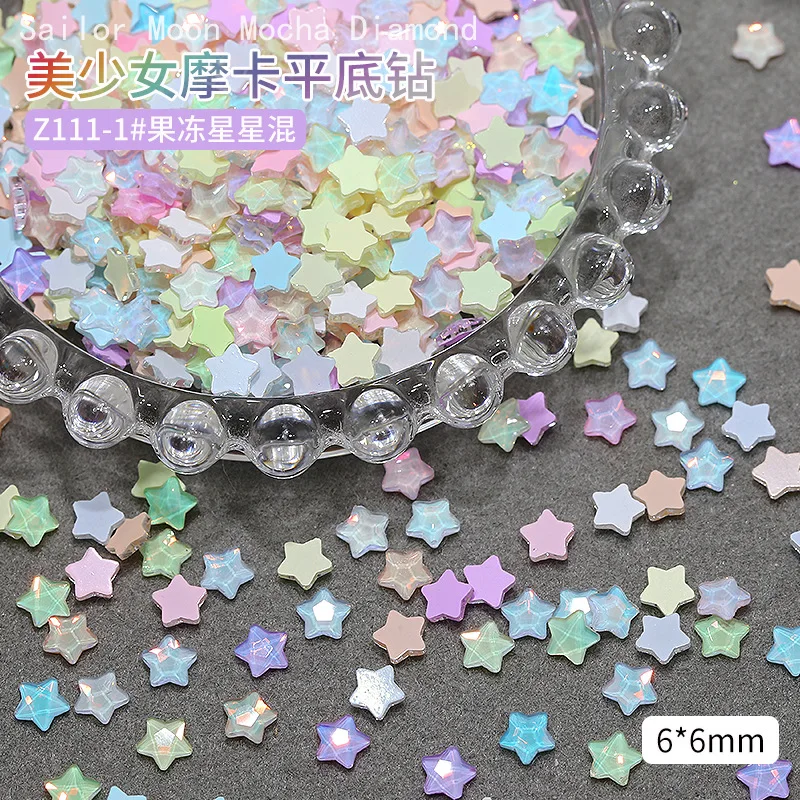 50 pçs super brilho macaron colorido pentagrama fundo plano diamantes arte do prego strass decorações manicure diy ondulação encantos