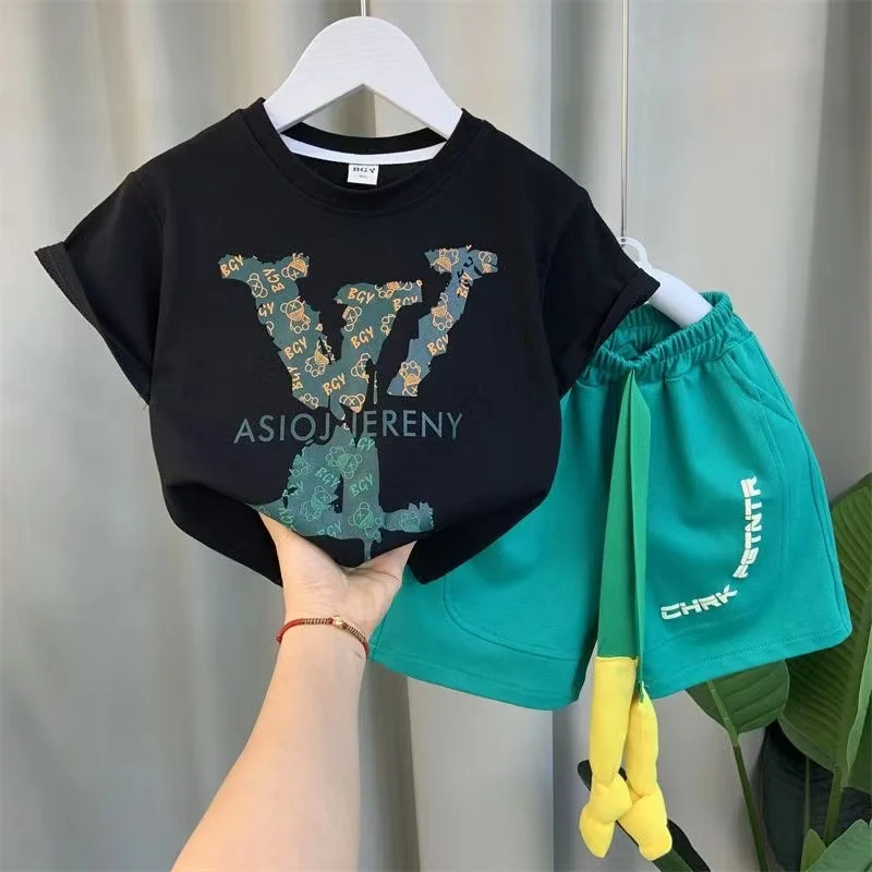 Summer Short Sleeve Pullover T-Shirt Tops+Shorts 2PCS Baby Boys Clothes Korean New Kids 1 2 3 4 5 6 7 8 Years Olc Sport Outfits