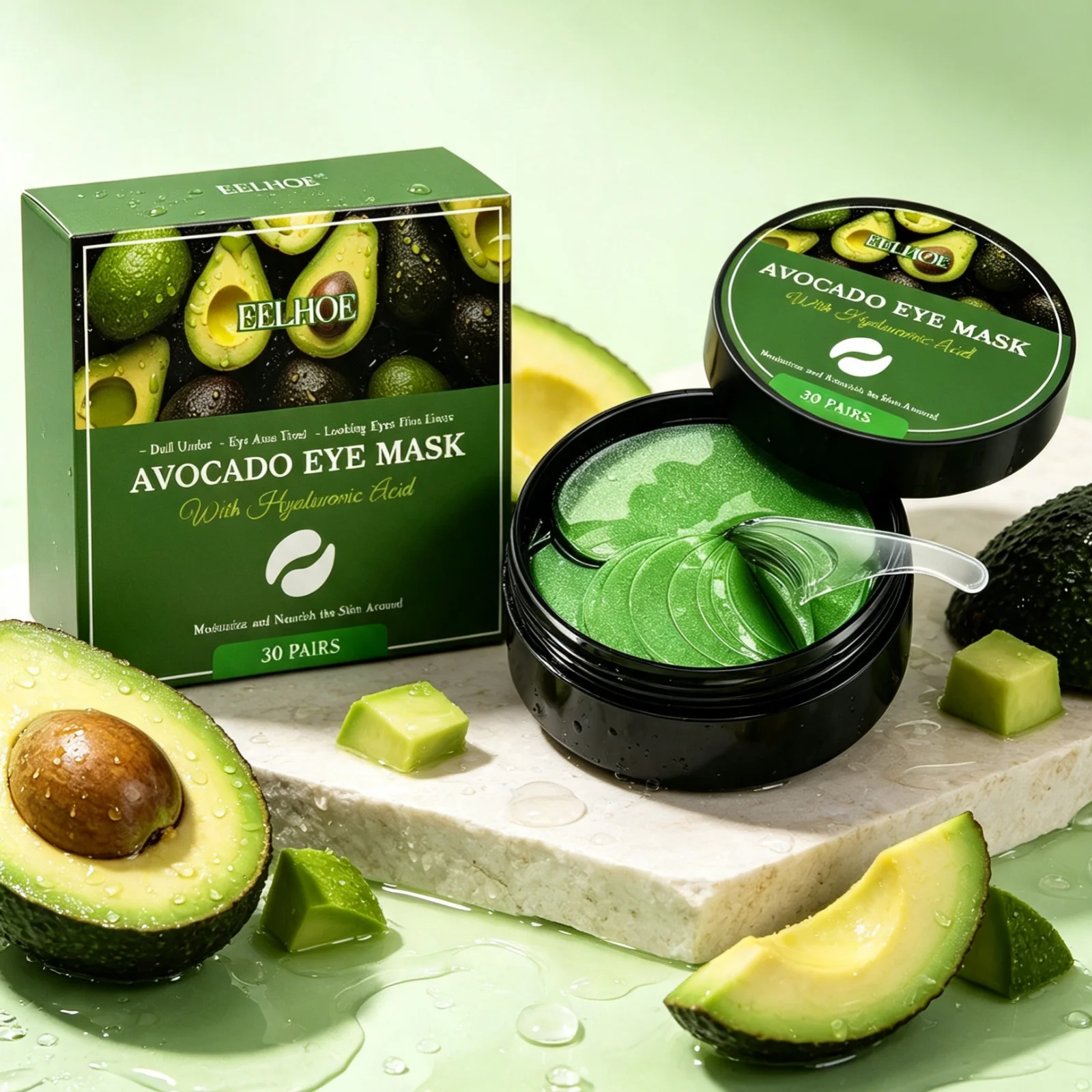 EELHOE Avocado Eye Mask Nourishing Skin Smoothing Fine Lines Improve Dullness Long Lasting Moisturizing Eye Patches 30 Pieces