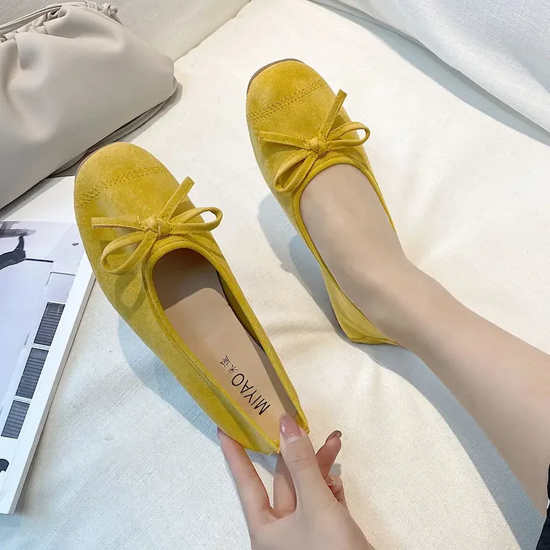 Blue Low Heel Elegant Kawaii Shoes for Women Round Toe with Bow Cute Woman Footwear Spring Fashion Chic on Offer Dress Non Slip