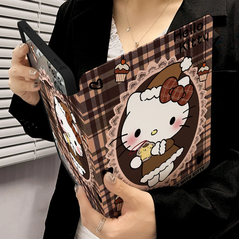 

Sanrios Hello Kittys Cartoon 360Degree Rotating Apple Ipad Cover Cute Girl Heart Full Cover Student Learning Desktop Flat Shell