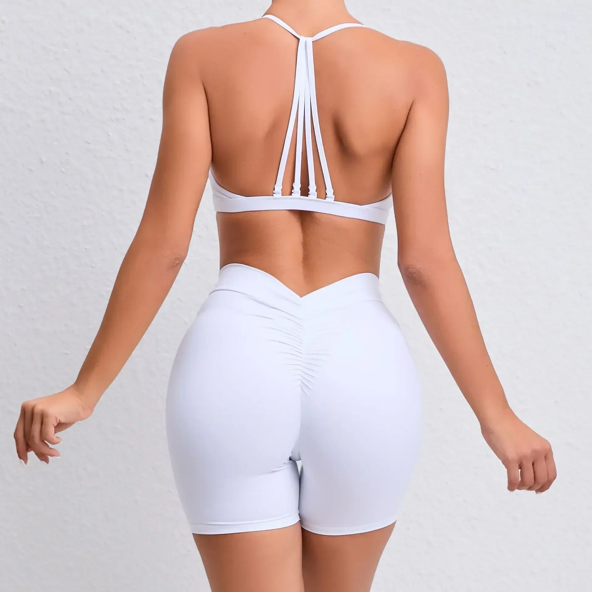 Seamless Yoga Sets Sports Fitness Peach Hip-lifting Backless disassemble Shoulder Strap Suits Workout Gym Shorts Sets for Women