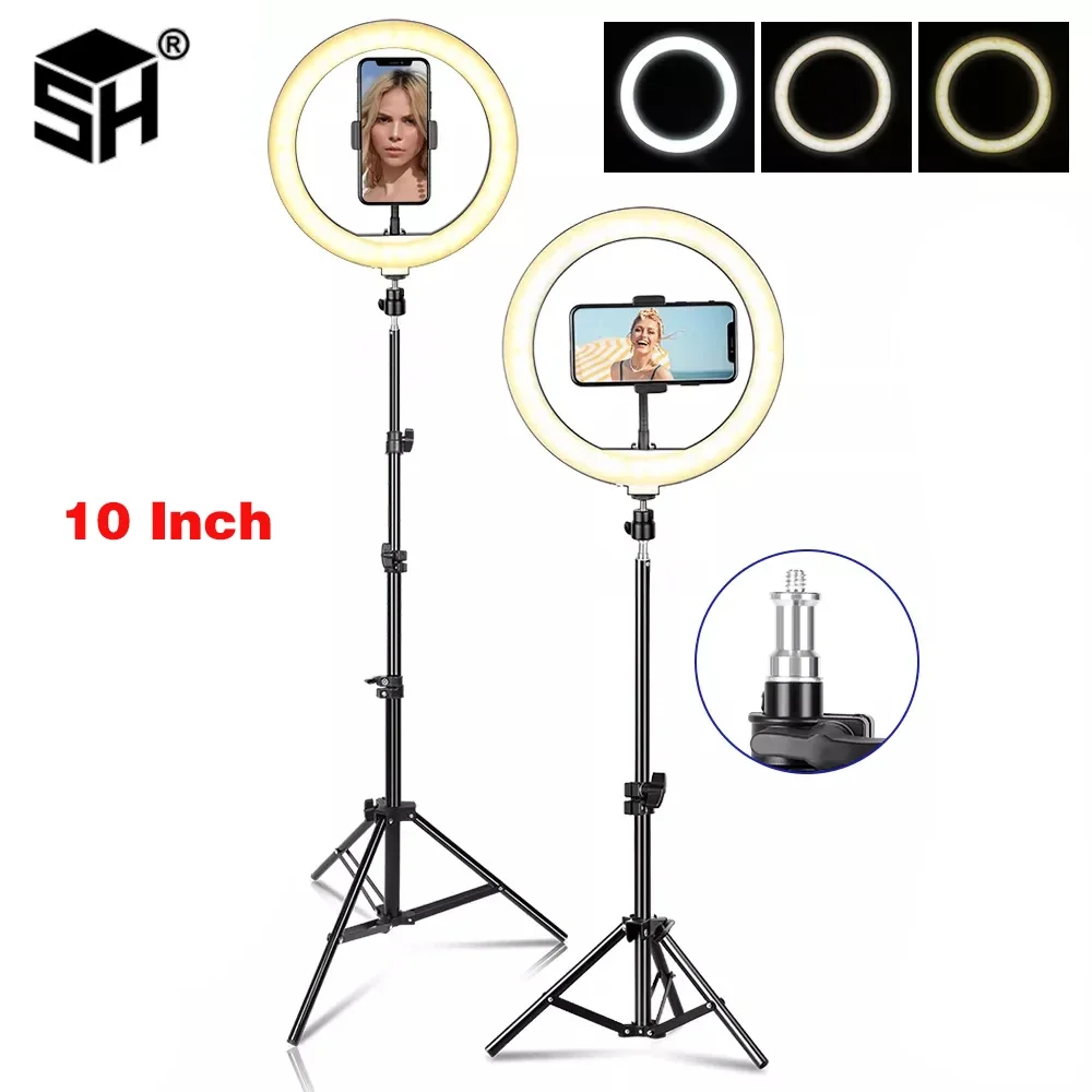 

SH 26cm 10 inch Ring Light With Tripod Stand Usb Charge Selfie Led Lamp Dimmable Photography Light For Photo Photography Studio