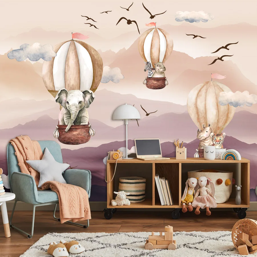 

Custom Wallpaper Self Adhesive Accept for Living Room Kids Nordic Landscape Contact Wall Papers Home Decor Cartoon Balloon Mural