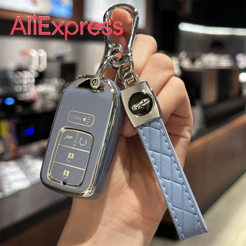 

Key Fob Cover With Keyring Car Keychain Lanyard For Honda Accord Civic Cr-V Hr-V Fit Odyssey Jed Crosstour Crider Accessories