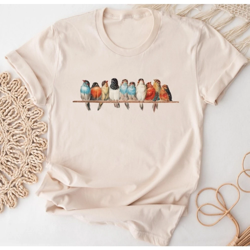 

Vintage Birds T-shirt Retro Bird Shirt Women Men Adult Tshirt Gift for Him Her Mothers Day Watching Ornithology Women Clothing