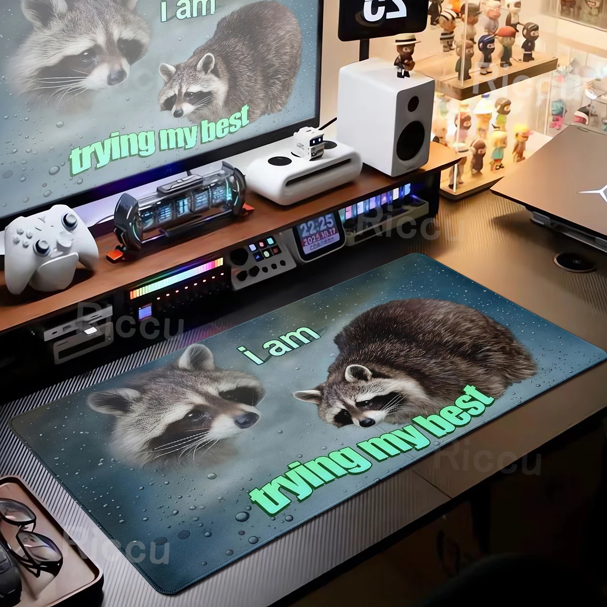 Card Game Playmat PC Extended Mouse Pad Animal Raccoon Mousepad XXL Playmat Non-slip for MTG DTCG CCG RPG Trading Card Deskmats