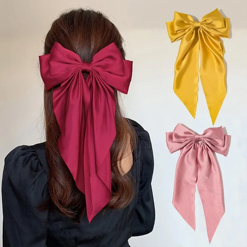 

Женская заколка для волос с большим бантом для девочек, корейские повязки на голову для женщин, заколки с большим бантом, свадебные однотонные заколки для хвоста, аксессуары для волос