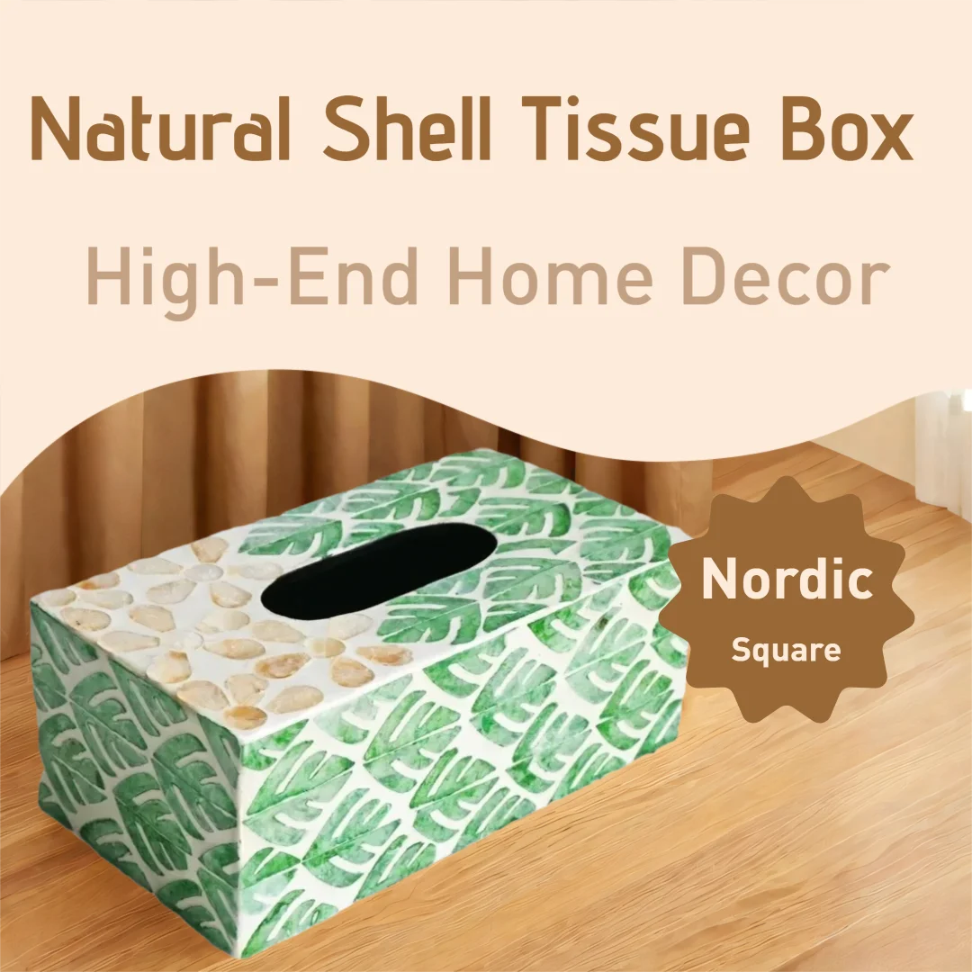 

Natural Shell Tissue Box Cover – Nordic Square Storage Box for Living Room, Coffee Table, High-End Home Decor