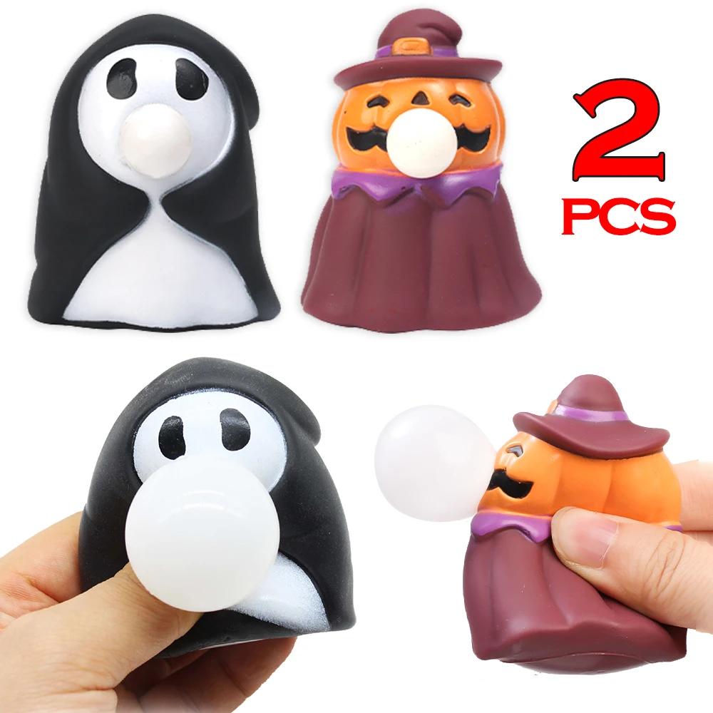 

2Pcs Halloween Pumpkin Ghost Squeeze Spit Bubble Toys Children's Sensory Decompression Toy Finger Squeeze Toys Pinch Toys Gifts