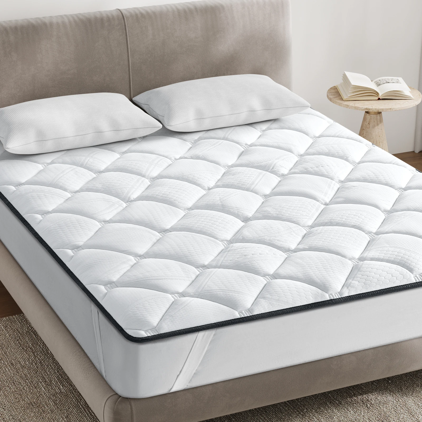 Surmatelas 4 cm INRE - Confort Optimal - Moelleux, Anti-acarien, Respirant - Bande Elastique - pour Matelas 2 Places - Lavable