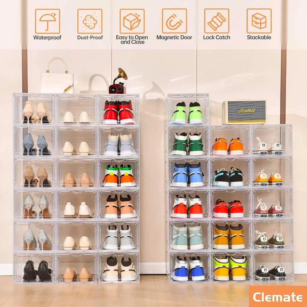 

Модернизированный большой органайзер для обуви X-Large, органайзер для хранения обуви, упаковка из 12 штук, коробка для обуви, прозрачный пластик, штабелируемый