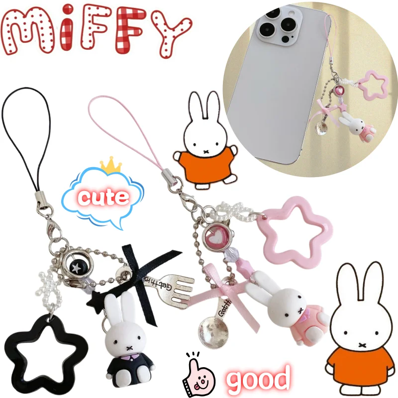 New Miffy Lanyard High Color Value Cartoon Rabbit Doll Handmade Couple Creative Car Schoolbag Star Keychain Pendant Decoration