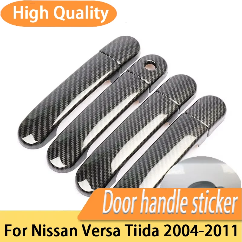 For Nissan Versa Tiida 2004-2011 Chrome Carbon Fiber Car Door Handle Covers Styling Accessories Car Decal Car Sticker