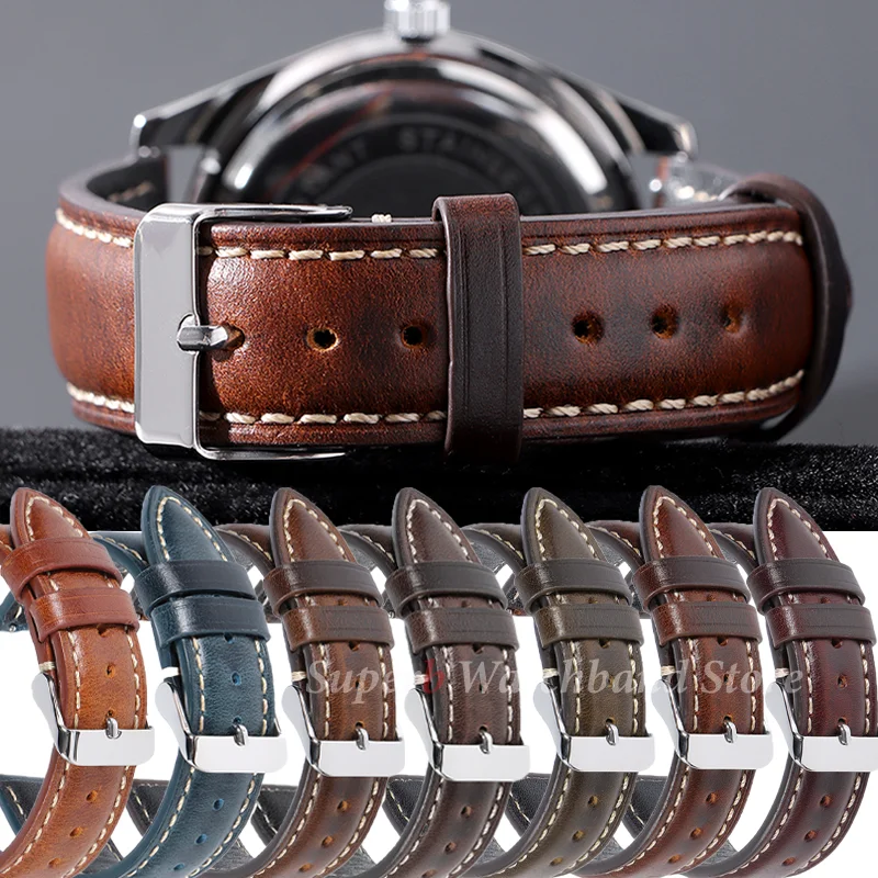 خمر النفط الشمع الجلود سوار لساعة سامسونج غالاكسي 18/19/20/21/22/24 مللي متر خياطة جلد البقر الإفراج السريع حزام جلد العجل