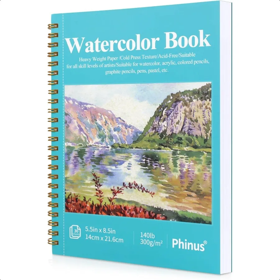30 ورقة كراسة الرسم بالألوان المائية 5.5 × 8.5 بوصة ورق ألوان مائية بارد Pr 140lb 300gsm لوحة ألوان مائية حلزونية للبالغين Mi