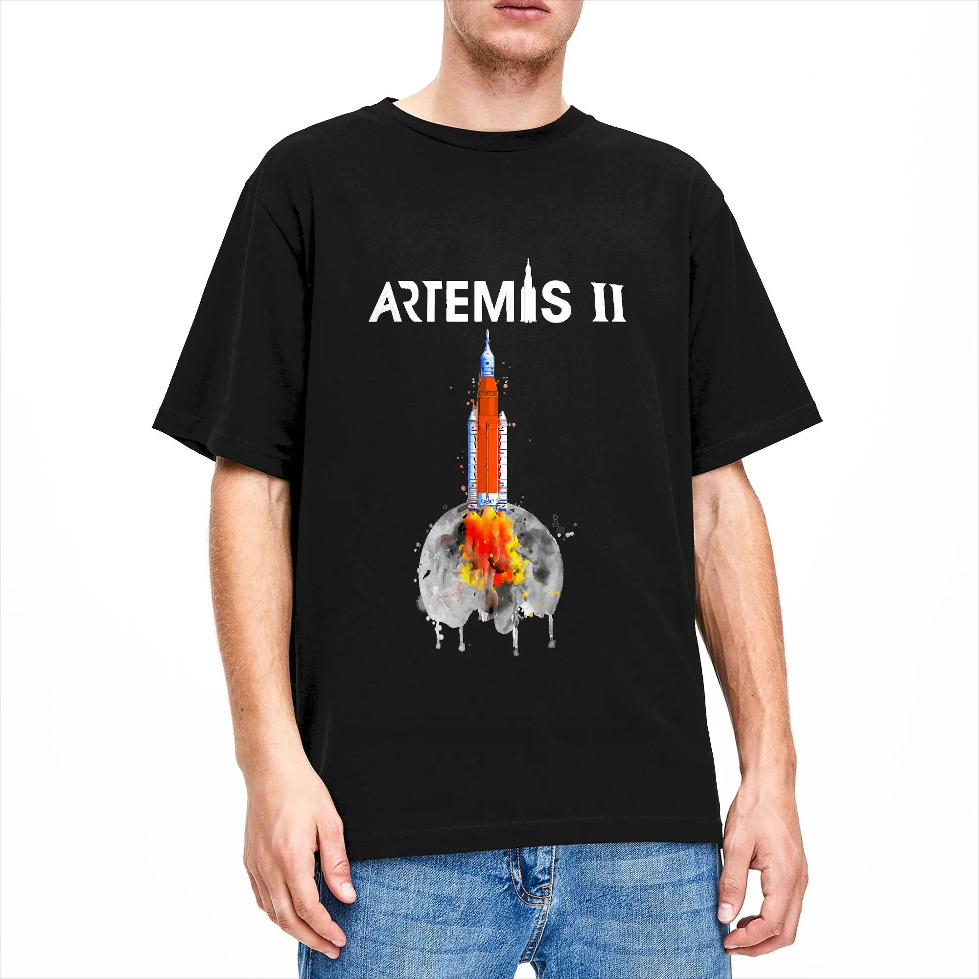 Artemis 2 SLS Rocket Launch Mission To The Moon And Beyond T Shirt Summer  Cotton T-Shirts Male Casual Tee Shirt Short Sleeves