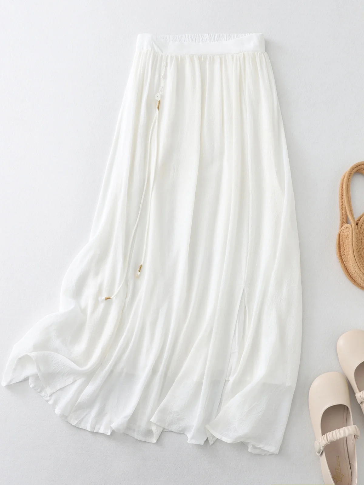 جديد الصينية Sle الاتجاه الوطني شرابة طبقة مزدوجة الحرير f تنورة المرأة الصيف عالية الخصر الجنية تنورة طويلة #5