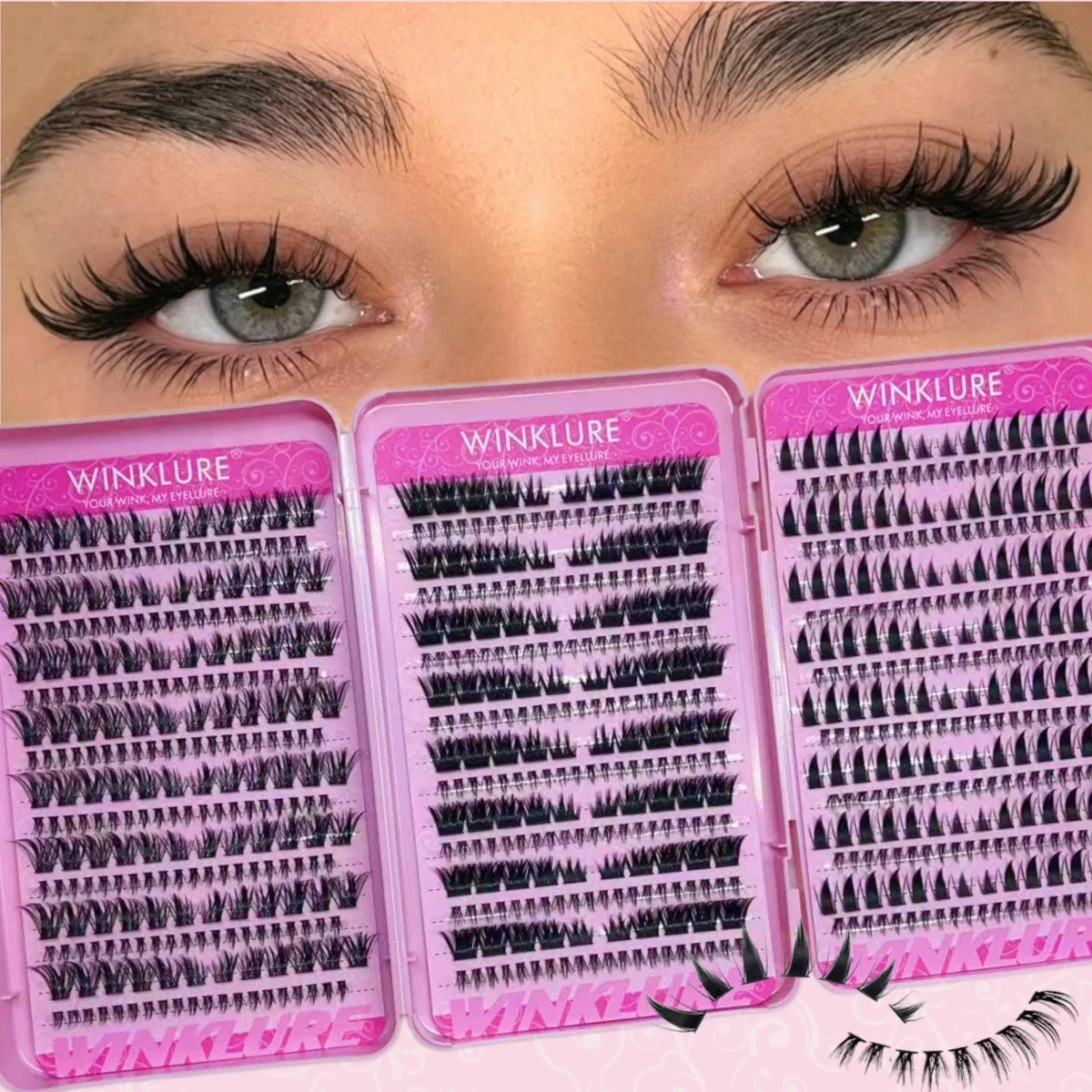 WINKLURE 3-fach faltbares DIY-Cluster-Wimpernbuch mit großer Kapazität für einzelne Wimpernbüschel in gemischten natürlichen und voluminösen Stilen