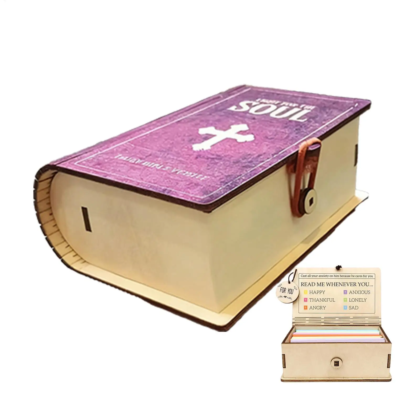 Caja de escritura con versículo de la Biblia de madera, almacenamiento de tarjetas de oración, regalo inspirador portátil para cristianos, él, familia, amigos, papá, mamá